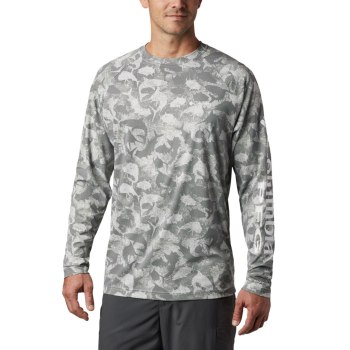 Columbia Muške Majice S Kapuljačom - PFG Terminal Deflector Printed Long Sleeve Sive Maskirne | UYMT